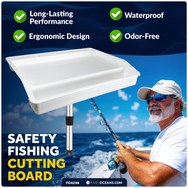 Five Oceans Boat Cutting Board, 17"x14"- Deluxe Bait Cutting Table with Rod Holder Mount, Knife & Pliers Holder, 3 Deep Trays & Draining Hole - 1-Year Warranty - FO4298 - Image 4